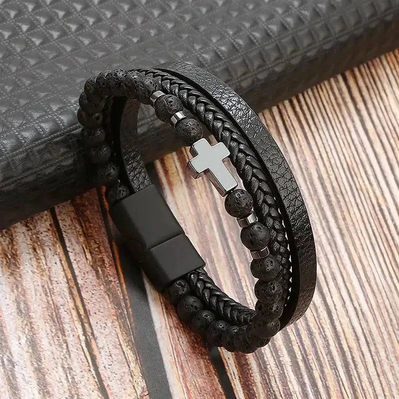 Exquisite Men's Leather Bracelet: Ideal Gift Choice - Handcrafted Multi-Layered Charm Accent - Collection 2 - Home Fads 