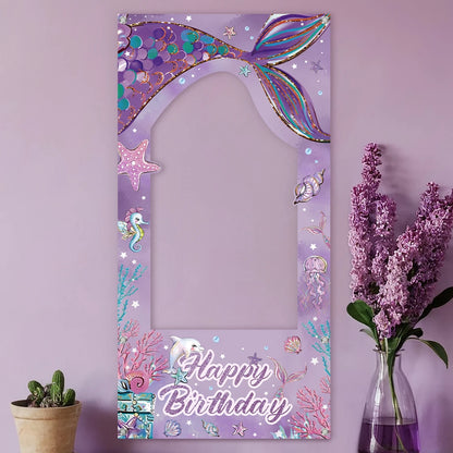 Mermaid Tail Photo Frame Backdrop – Under-the-Sea Photo Props for Birthday Party and Baby Shower Decoration - Home Fads 