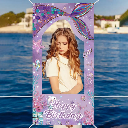 Mermaid Tail Photo Frame Backdrop – Under-the-Sea Photo Props for Birthday Party and Baby Shower Decoration - Home Fads 