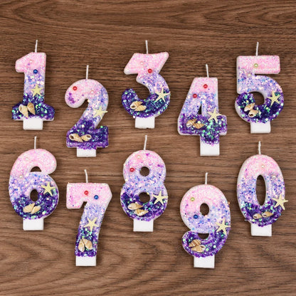 Mermaid-Themed Number Cake Candle (0-9) with Drip Saucer – Pink and Purple Topper for Girls’ Birthday Party, Under-the-Sea Cake Decoration - Home Fads 