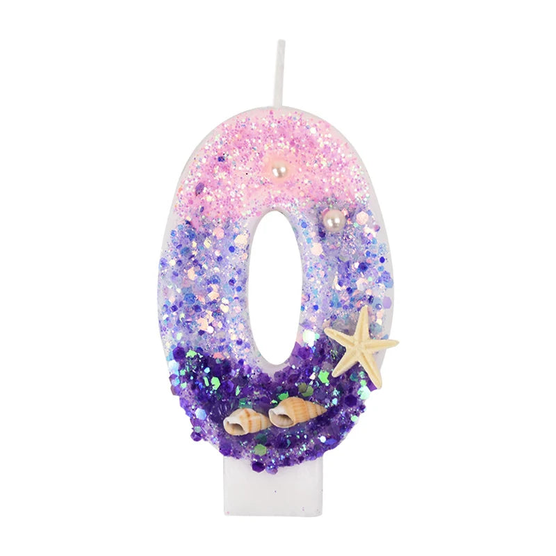 Mermaid-Themed Number Cake Candle (0-9) with Drip Saucer – Pink and Purple Topper for Girls’ Birthday Party, Under-the-Sea Cake Decoration - Home Fads 