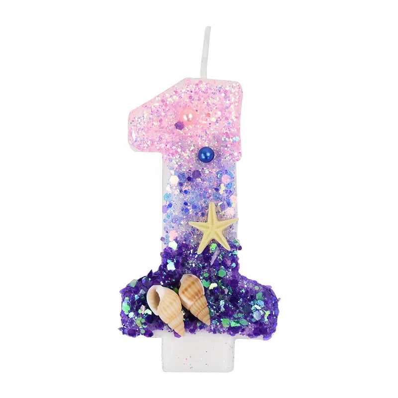 Mermaid-Themed Number Cake Candle (0-9) with Drip Saucer – Pink and Purple Topper for Girls’ Birthday Party, Under-the-Sea Cake Decoration - Home Fads 