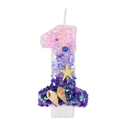 Mermaid-Themed Number Cake Candle (0-9) with Drip Saucer – Pink and Purple Topper for Girls’ Birthday Party, Under-the-Sea Cake Decoration - Home Fads 