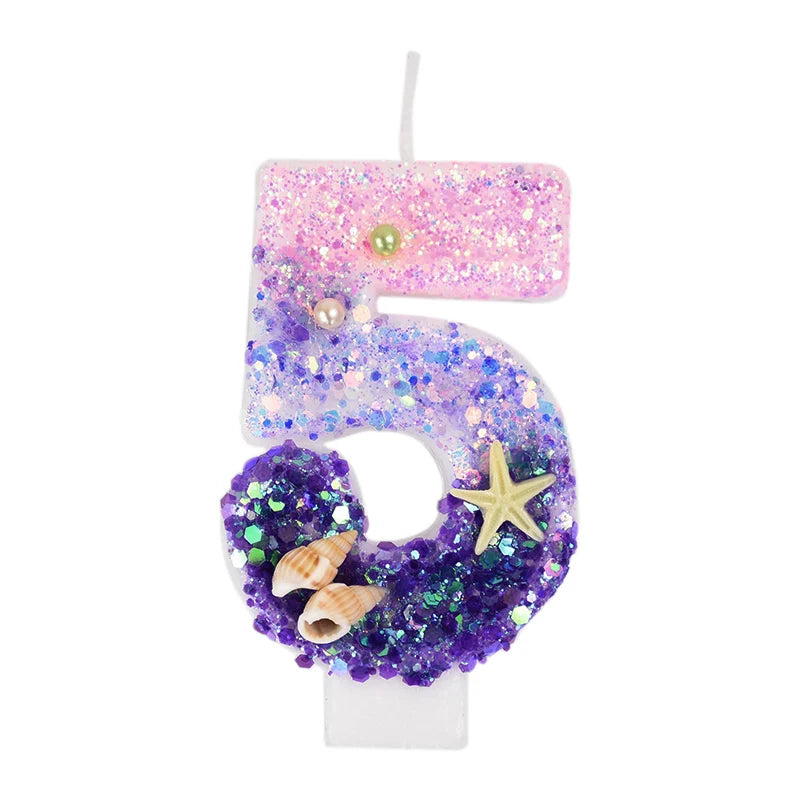 Mermaid-Themed Number Cake Candle (0-9) with Drip Saucer – Pink and Purple Topper for Girls’ Birthday Party, Under-the-Sea Cake Decoration - Home Fads 