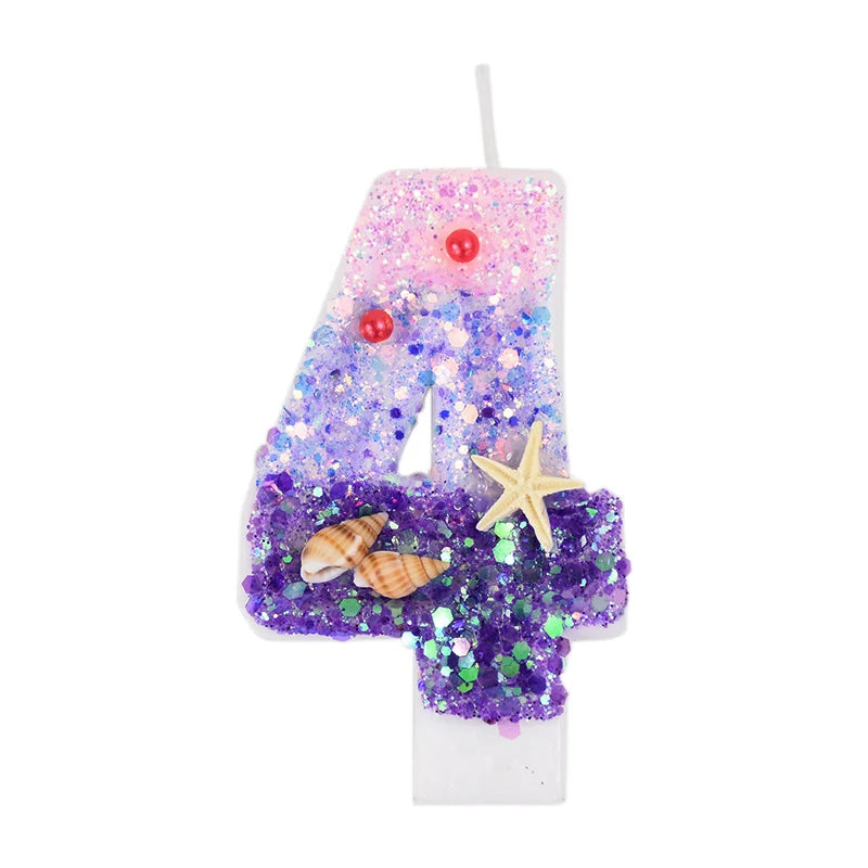 Mermaid-Themed Number Cake Candle (0-9) with Drip Saucer – Pink and Purple Topper for Girls’ Birthday Party, Under-the-Sea Cake Decoration - Home Fads 