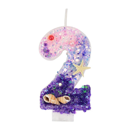 Mermaid-Themed Number Cake Candle (0-9) with Drip Saucer – Pink and Purple Topper for Girls’ Birthday Party, Under-the-Sea Cake Decoration - Home Fads 