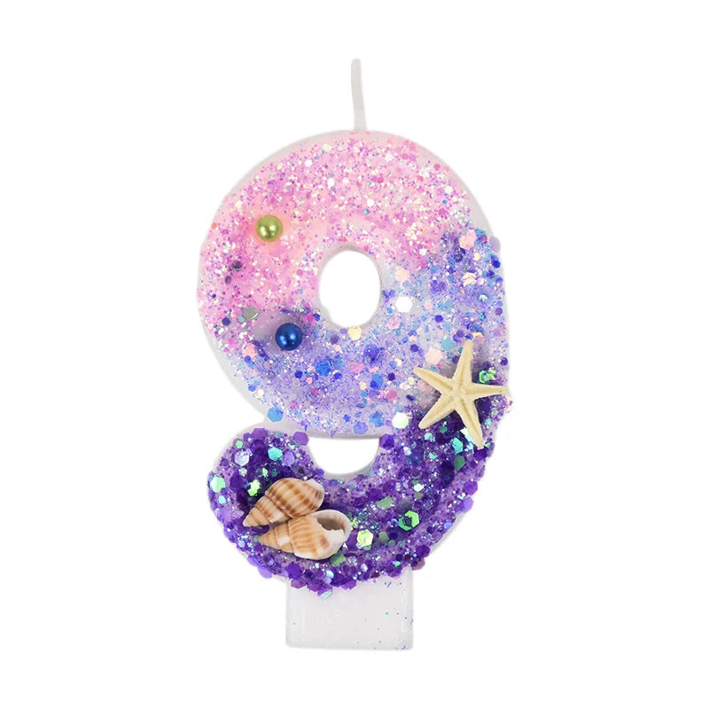 Mermaid-Themed Number Cake Candle (0-9) with Drip Saucer – Pink and Purple Topper for Girls’ Birthday Party, Under-the-Sea Cake Decoration - Home Fads 