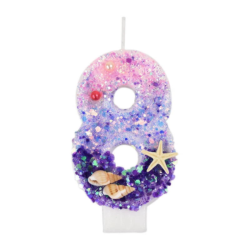 Mermaid-Themed Number Cake Candle (0-9) with Drip Saucer – Pink and Purple Topper for Girls’ Birthday Party, Under-the-Sea Cake Decoration - Home Fads 