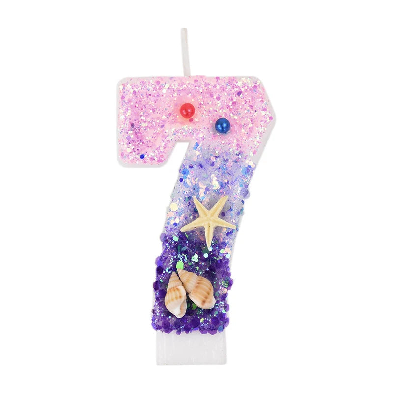 Mermaid-Themed Number Cake Candle (0-9) with Drip Saucer – Pink and Purple Topper for Girls’ Birthday Party, Under-the-Sea Cake Decoration - Home Fads 