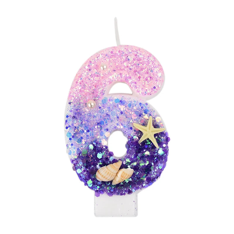 Mermaid-Themed Number Cake Candle (0-9) with Drip Saucer – Pink and Purple Topper for Girls’ Birthday Party, Under-the-Sea Cake Decoration - Home Fads 