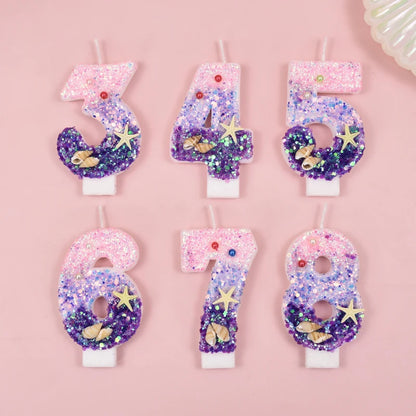 Mermaid-Themed Number Cake Candle (0-9) with Drip Saucer – Pink and Purple Topper for Girls’ Birthday Party, Under-the-Sea Cake Decoration - Home Fads 