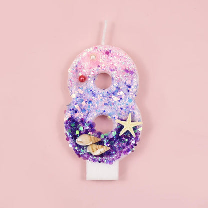 Mermaid-Themed Number Cake Candle (0-9) with Drip Saucer – Pink and Purple Topper for Girls’ Birthday Party, Under-the-Sea Cake Decoration - Home Fads 