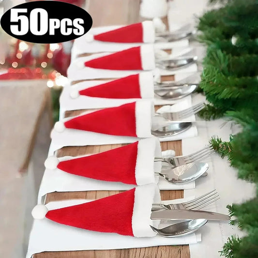 Mini Holiday Hat Cutlery Holders – Festive Covers for Forks, Knives & Spoons – Packs of 5, 10, 20, 30, 50 for Seasonal Parties & Celebrations - Home Fads 