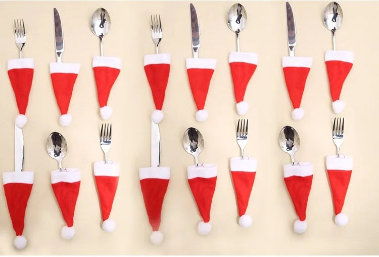 Mini Holiday Hat Cutlery Holders – Festive Covers for Forks, Knives & Spoons – Packs of 5, 10, 20, 30, 50 for Seasonal Parties & Celebrations