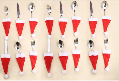 Mini Holiday Hat Cutlery Holders – Festive Covers for Forks, Knives & Spoons – Packs of 5, 10, 20, 30, 50 for Seasonal Parties & Celebrations