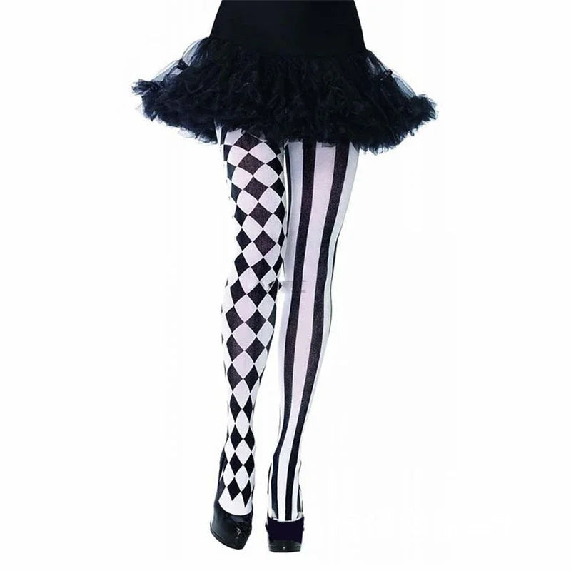 Mismatched Striped Harlequin Costume Tights – Front-Patterned, High-Elastic Cotton-Blend Pantyhose for Dress-Up and Stage Performance - Home Fads 