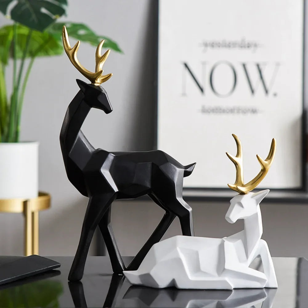 Modern 3D Deer Sculpture - 2 Pcs Elegant Table Decor for Home and Office - Home Fads 