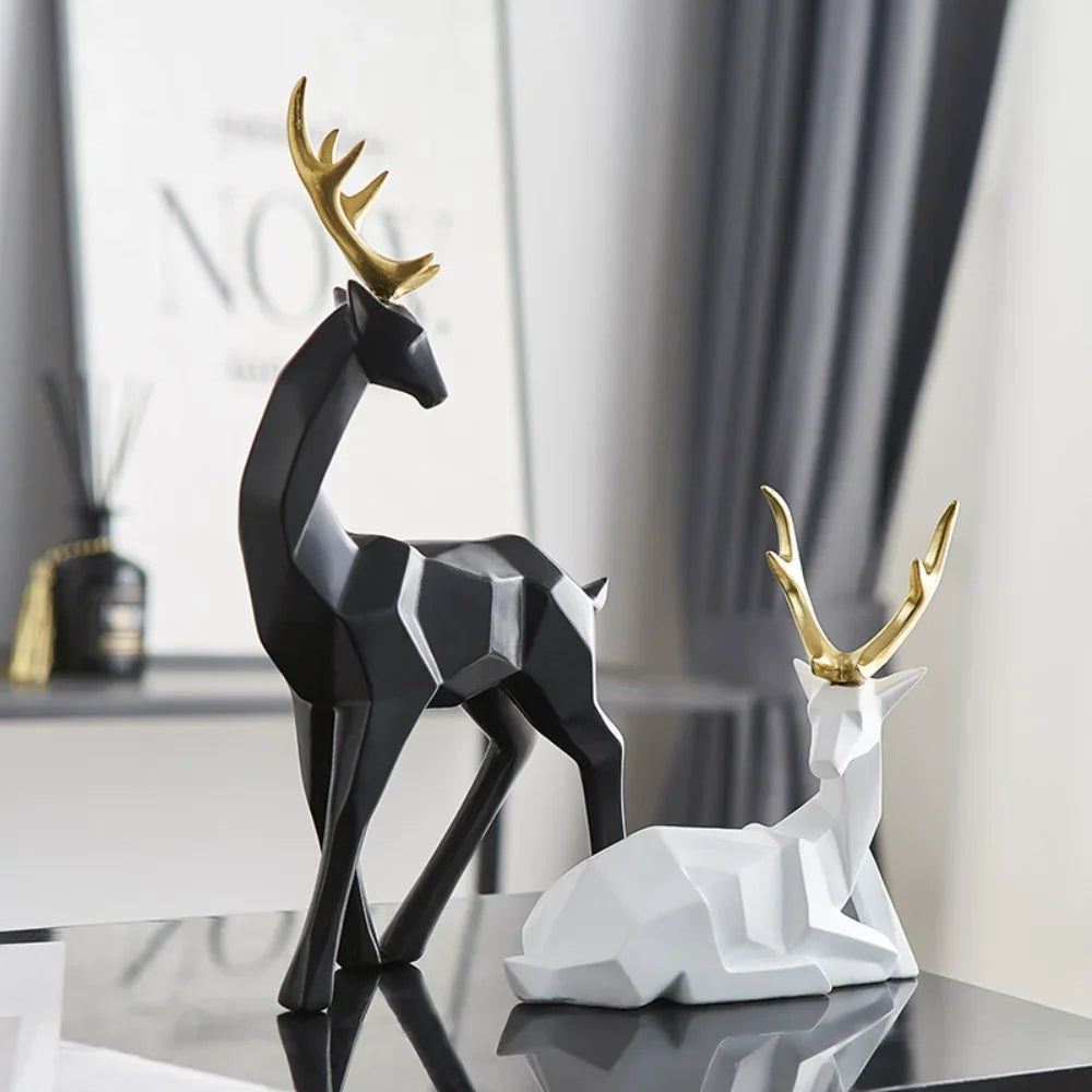 Modern 3D Deer Sculpture - 2 Pcs Elegant Table Decor for Home and Office - Home Fads 