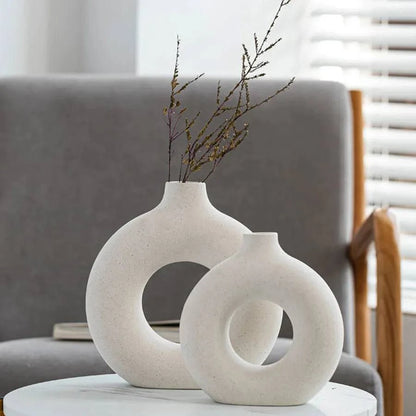 Modern Circular Hollow Ceramic Vase: Elegant Home and Office Decoration Piece - Home Fads 