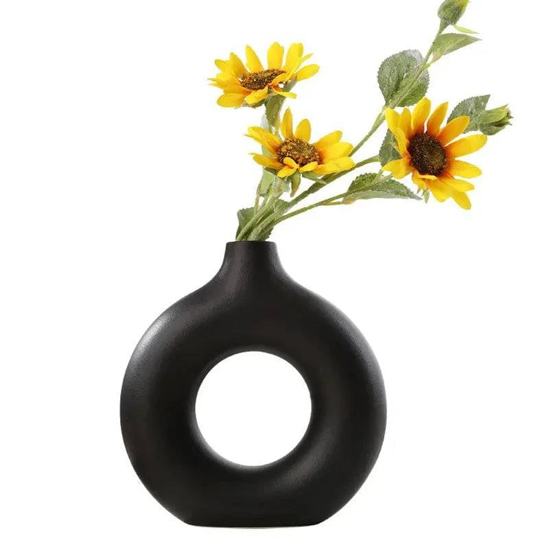 Modern Circular Hollow Ceramic Vase: Elegant Home and Office Decoration Piece - Home Fads 
