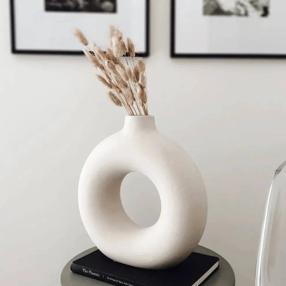 Modern Circular Hollow Ceramic Vase: Elegant Home and Office Decoration Piece - Home Fads 