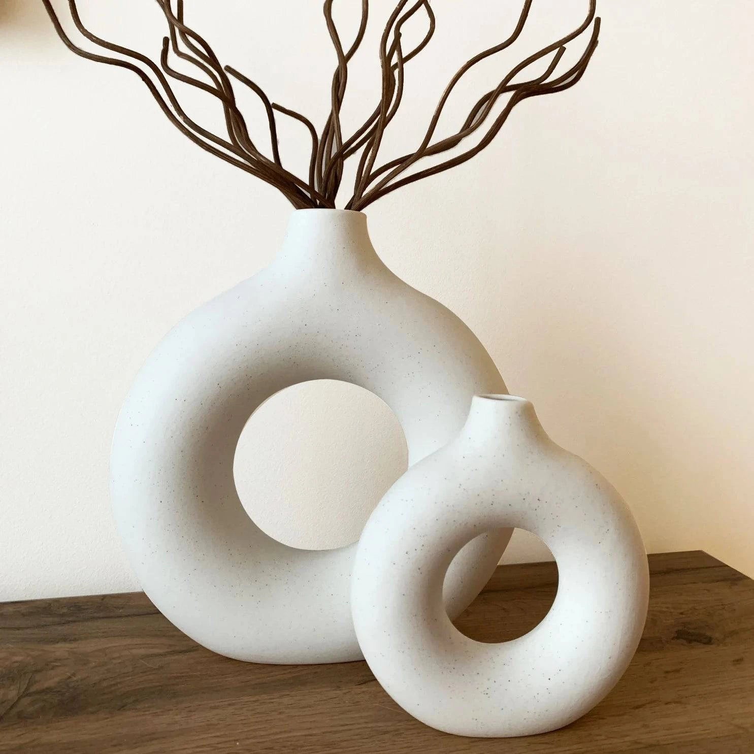 Modern Circular Hollow Ceramic Vase: Elegant Home and Office Decoration Piece - Home Fads 