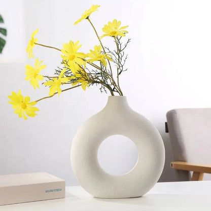 Modern Circular Hollow Ceramic Vase: Elegant Home and Office Decoration Piece - Home Fads 