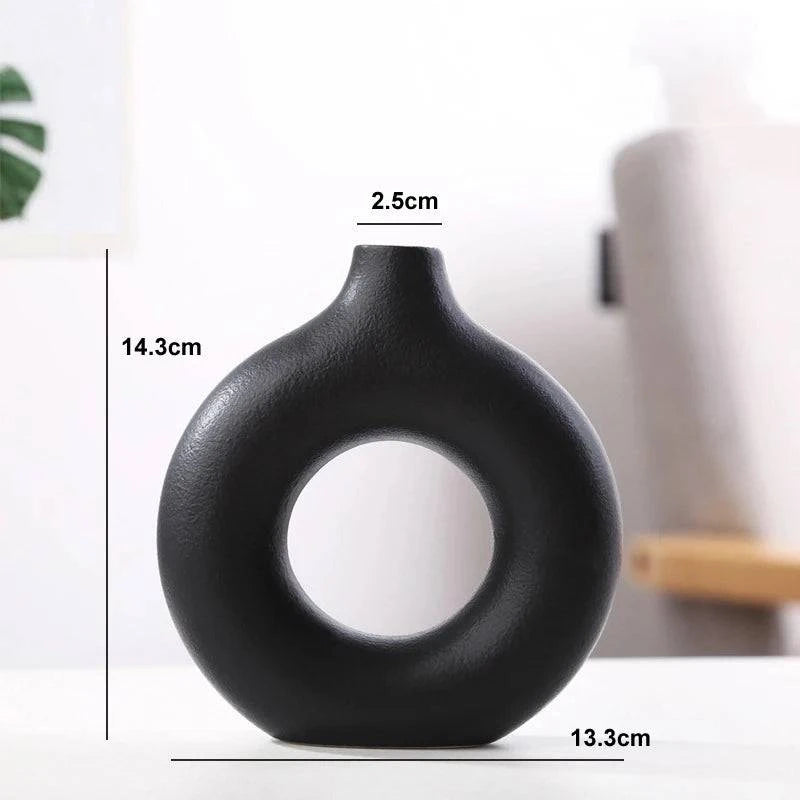 Modern Circular Hollow Ceramic Vase: Elegant Home and Office Decoration Piece - Home Fads 