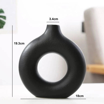 Modern Circular Hollow Ceramic Vase: Elegant Home and Office Decoration Piece - Home Fads 