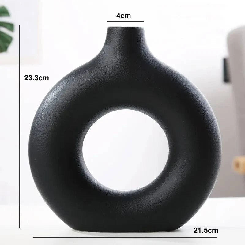 Modern Circular Hollow Ceramic Vase: Elegant Home and Office Decoration Piece - Home Fads 