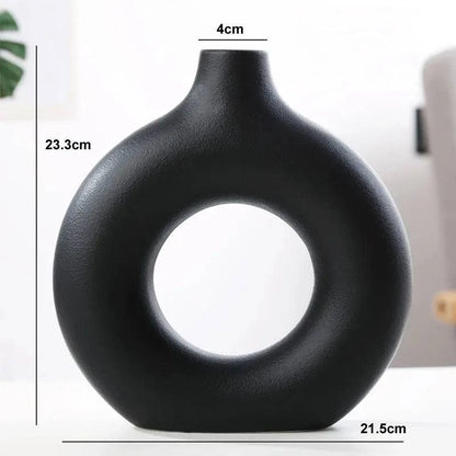 Modern Circular Hollow Ceramic Vase: Elegant Home and Office Decoration Piece - Home Fads 