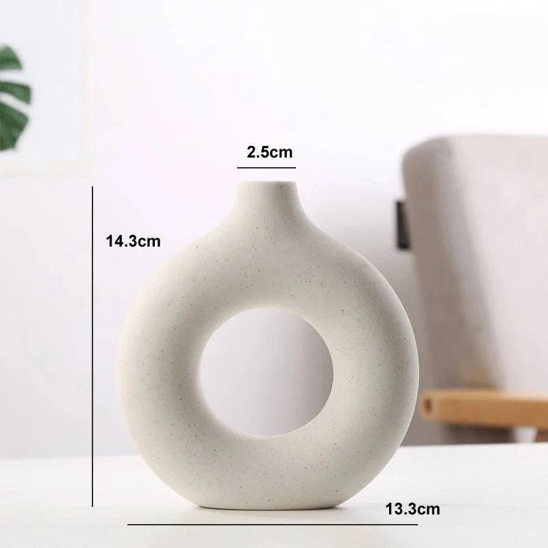 Modern Circular Hollow Ceramic Vase: Elegant Home and Office Decoration Piece - Home Fads 