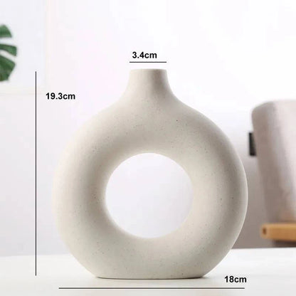 Modern Circular Hollow Ceramic Vase: Elegant Home and Office Decoration Piece - Home Fads 