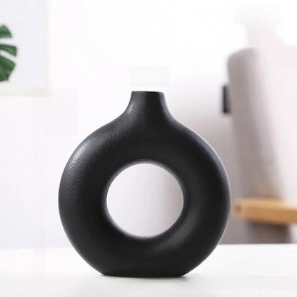 Modern Circular Hollow Ceramic Vase: Elegant Home and Office Decoration Piece - Home Fads 