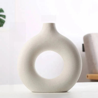 Modern Circular Hollow Ceramic Vase: Elegant Home and Office Decoration Piece - Home Fads 