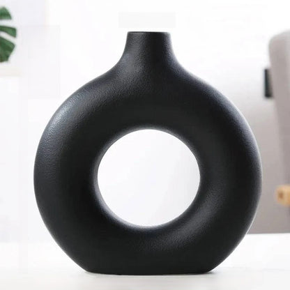 Modern Circular Hollow Ceramic Vase: Elegant Home and Office Decoration Piece - Home Fads 
