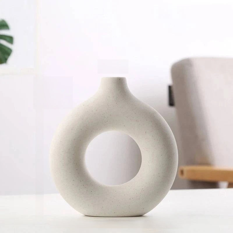 Modern Circular Hollow Ceramic Vase: Elegant Home and Office Decoration Piece - Home Fads 
