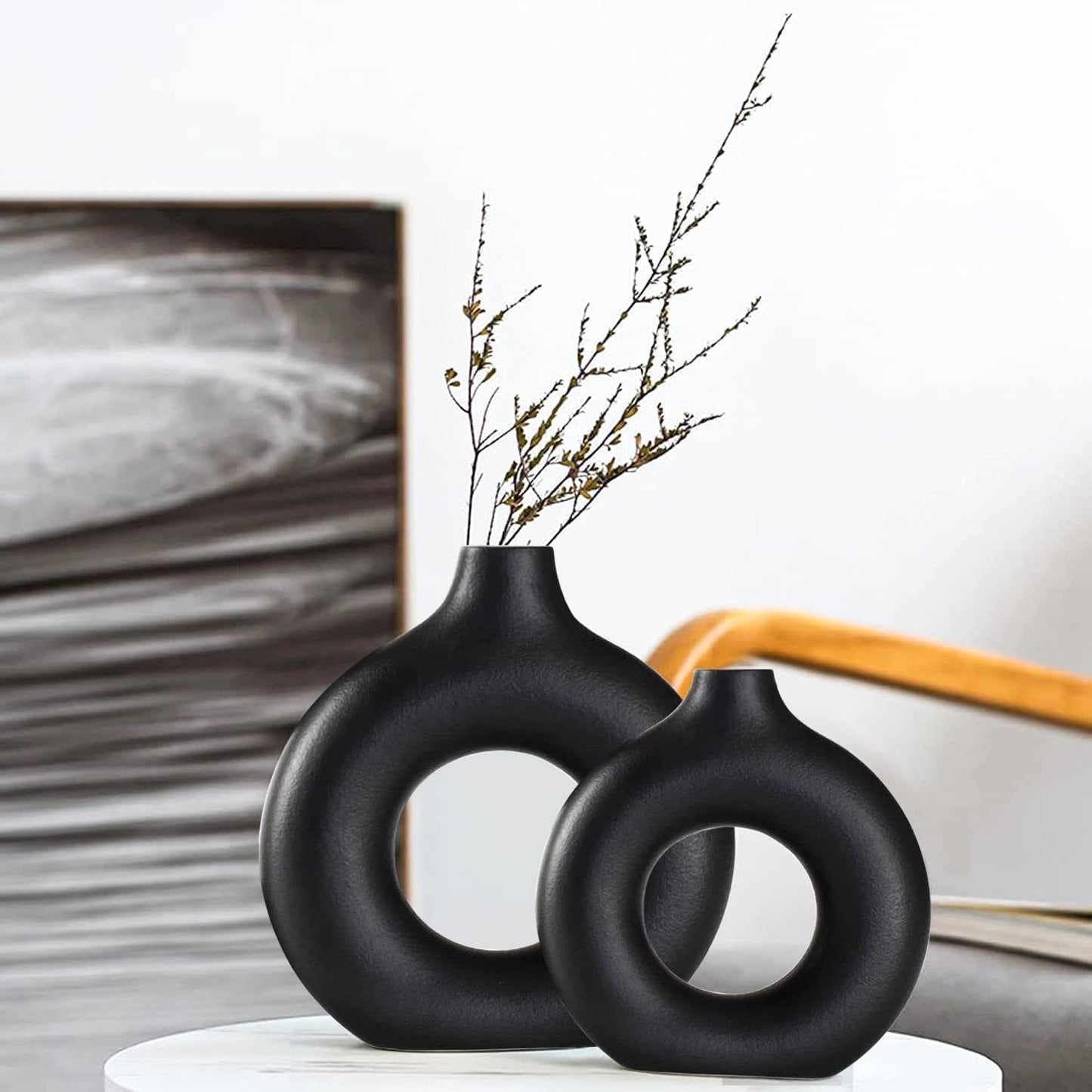 Modern Circular Hollow Ceramic Vase: Elegant Home and Office Decoration Piece - Home Fads 