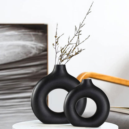 Modern Circular Hollow Ceramic Vase: Elegant Home and Office Decoration Piece - Home Fads 