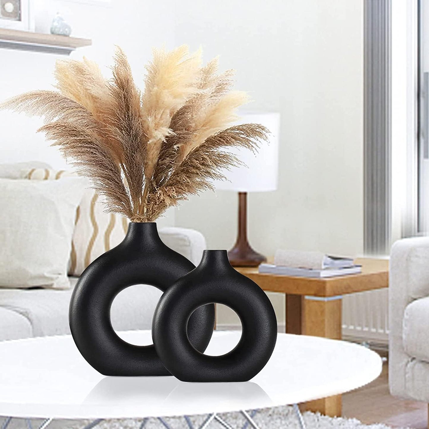 Modern Circular Hollow Ceramic Vase: Elegant Home and Office Decoration Piece - Home Fads 