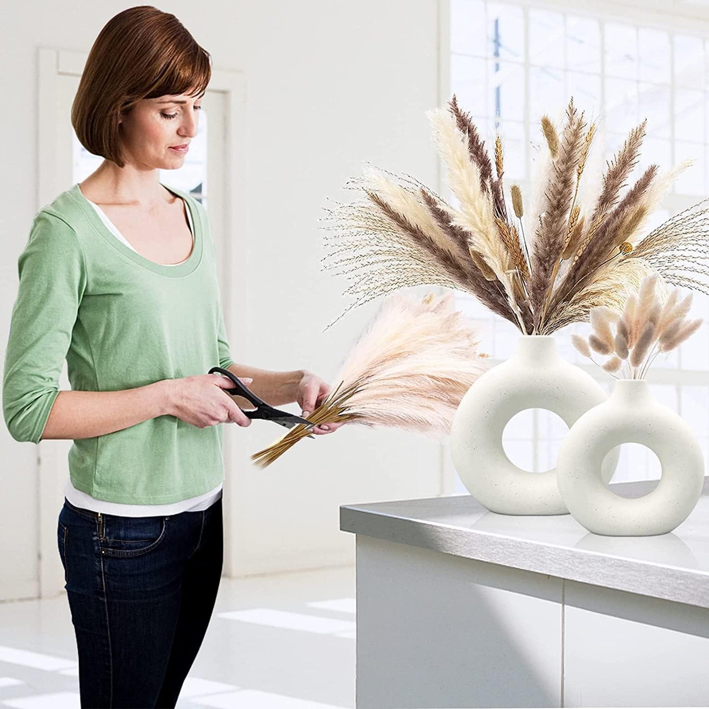 Modern Circular Hollow Ceramic Vase: Elegant Home and Office Decoration Piece - Home Fads 