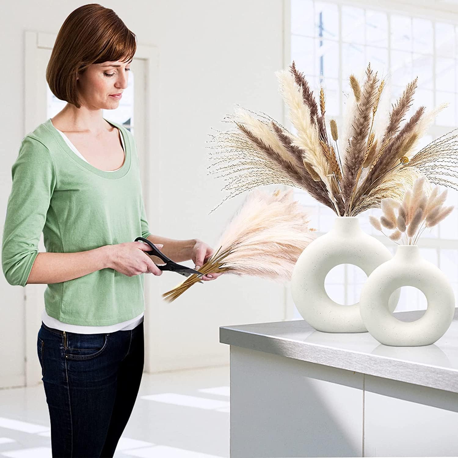 Modern Circular Hollow Ceramic Vase: Elegant Home and Office Decoration Piece - Home Fads 