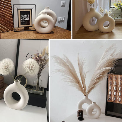 Modern Circular Hollow Ceramic Vase: Elegant Home and Office Decoration Piece - Home Fads 