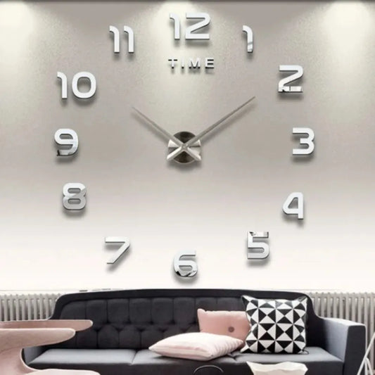 Modern Large Wall Clock - 3D DIY Quartz Acrylic Mirror Stickers - 48 Inch - Home Fads 