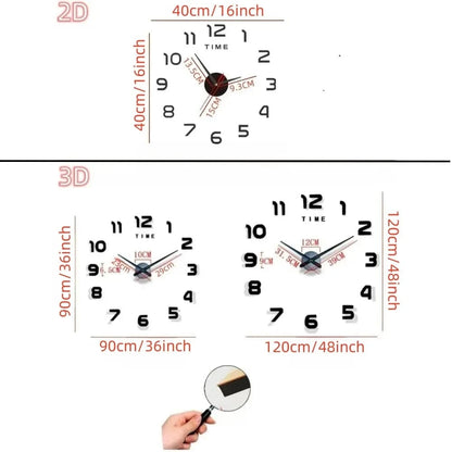 Modern Large Wall Clock - 3D DIY Quartz Acrylic Mirror Stickers - 48 Inch - Home Fads 