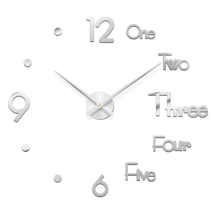 Modern Large Wall Clock - 3D DIY Quartz Acrylic Mirror Stickers - 48 Inch - Home Fads 