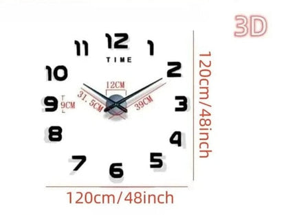 Modern Large Wall Clock - 3D DIY Quartz Acrylic Mirror Stickers - 48 Inch - Home Fads 