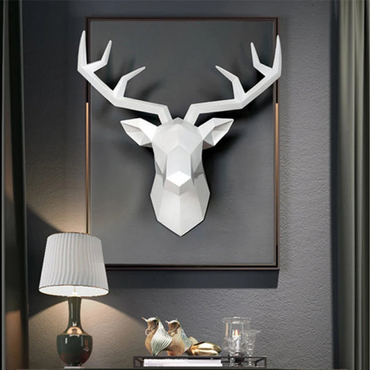 Modern Resin Deer Head Wall Sculpture – Decorative Elk Antler Statue for Living Room, Office, or Entryway - Home Fads 
