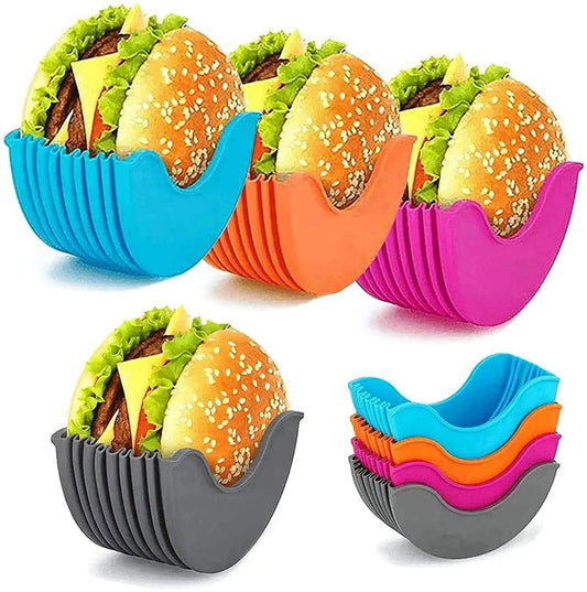 Neat Burger Eating Solution - Mess-Free Reusable Silicone Burger Holder Stand - Home Fads 