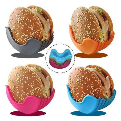 Neat Burger Eating Solution - Mess-Free Reusable Silicone Burger Holder Stand - Home Fads 